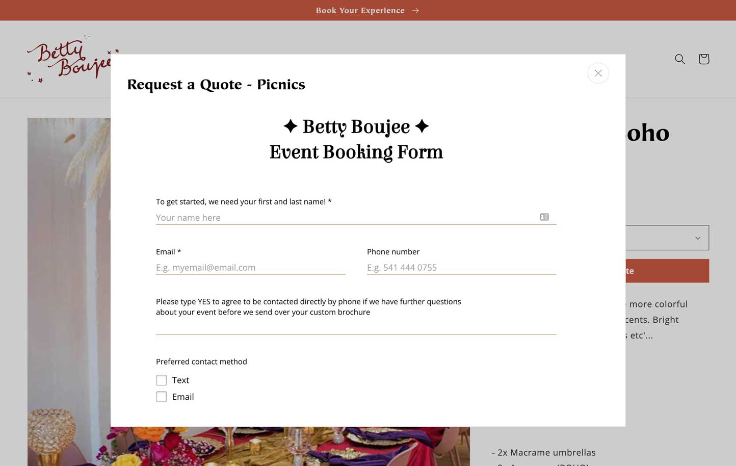 Betty Boujee Picnics - Request a Quote